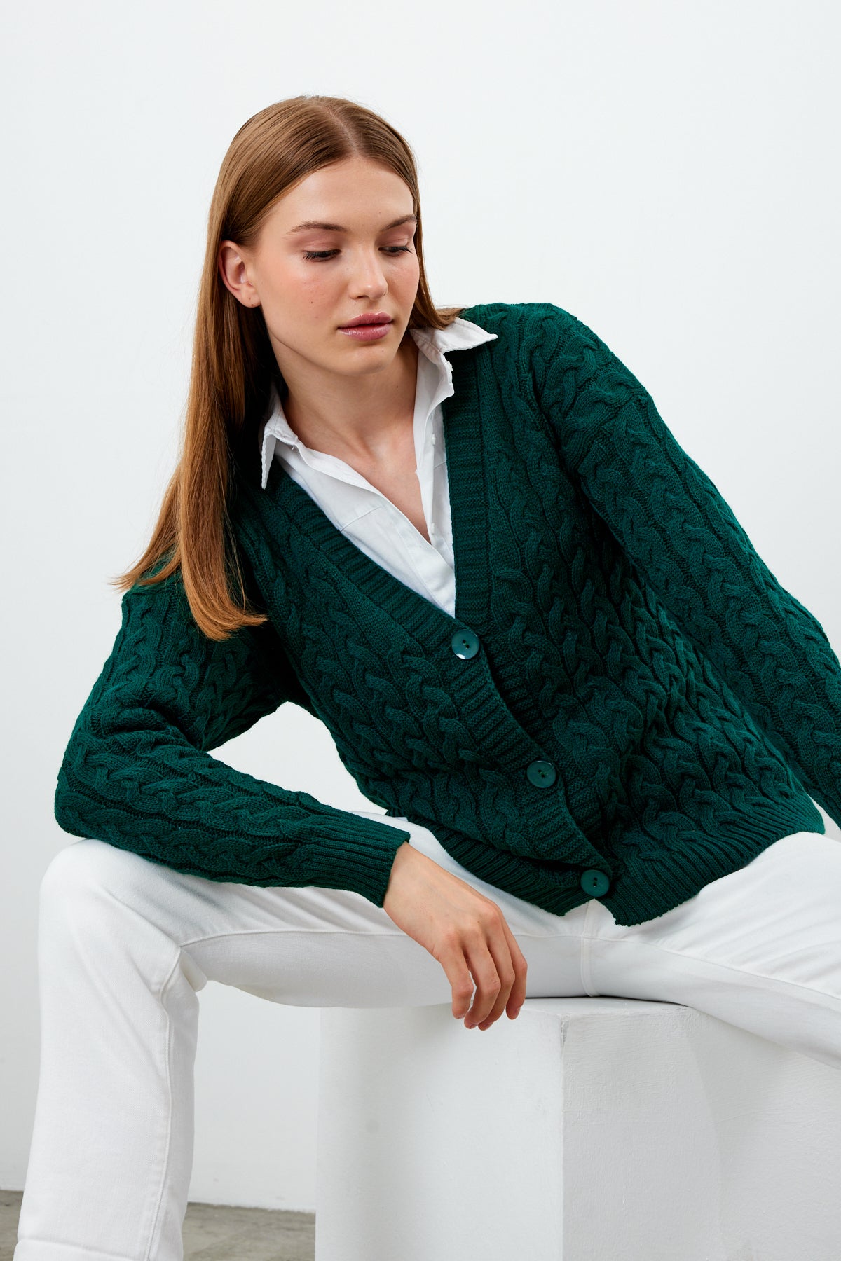 Solid Color Short Knit Cardigan Thick Knitted Details - SKU: 3790