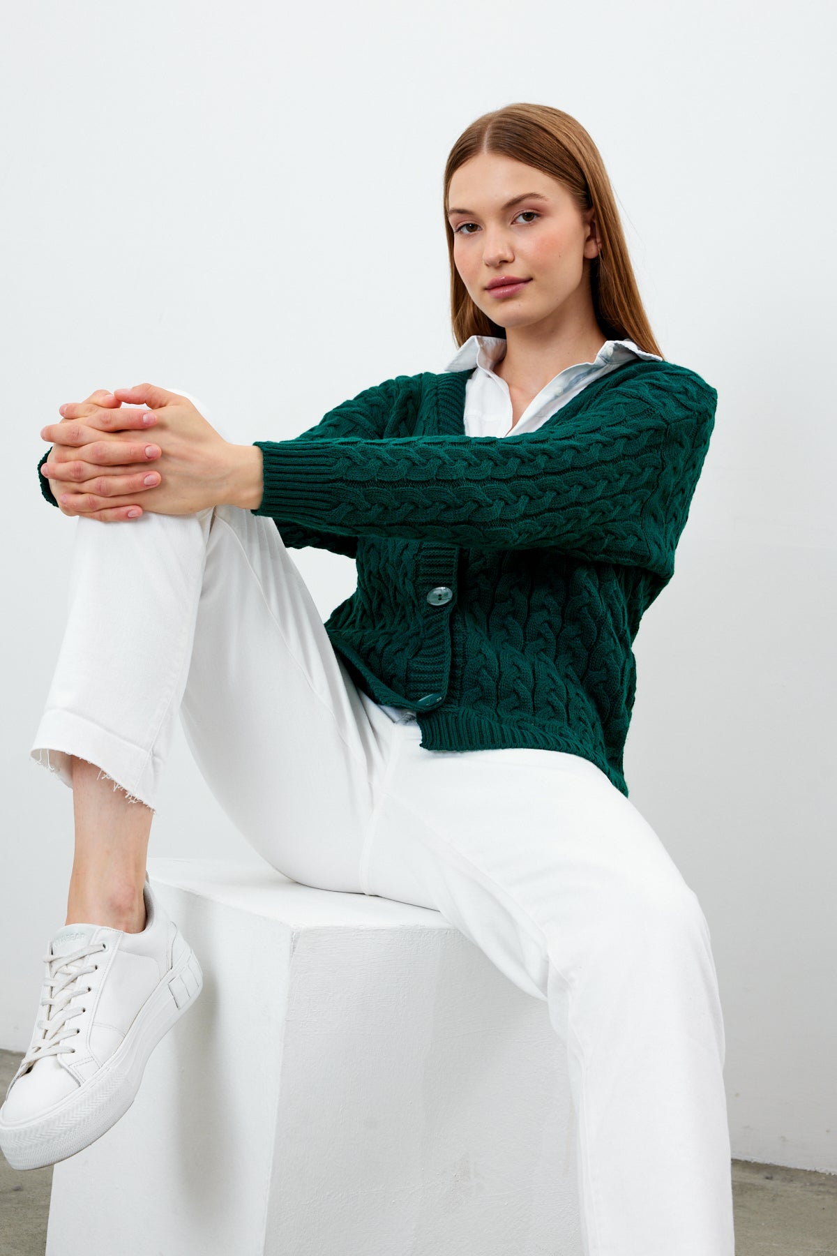 Solid Color Short Knit Cardigan Thick Knitted Details - SKU: 3790