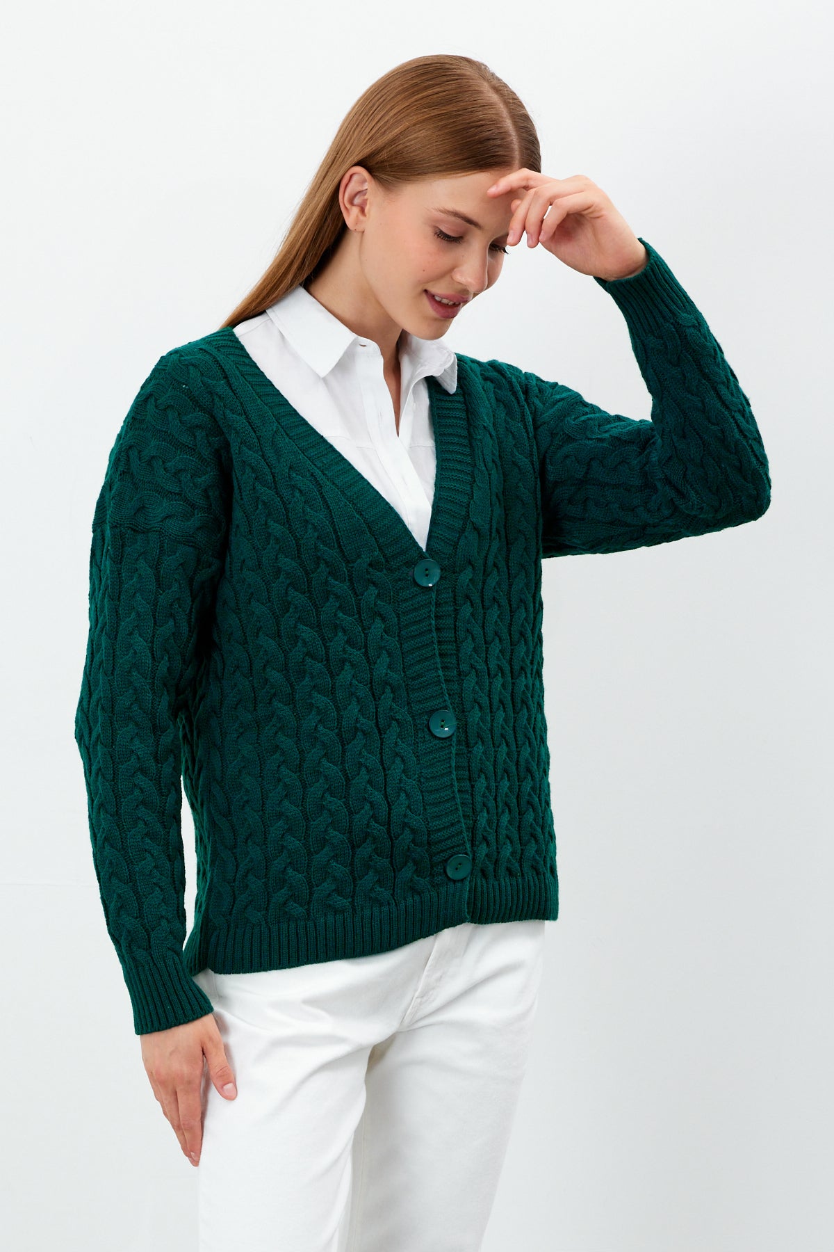 Solid Color Short Knit Cardigan Thick Knitted Details - SKU: 3790