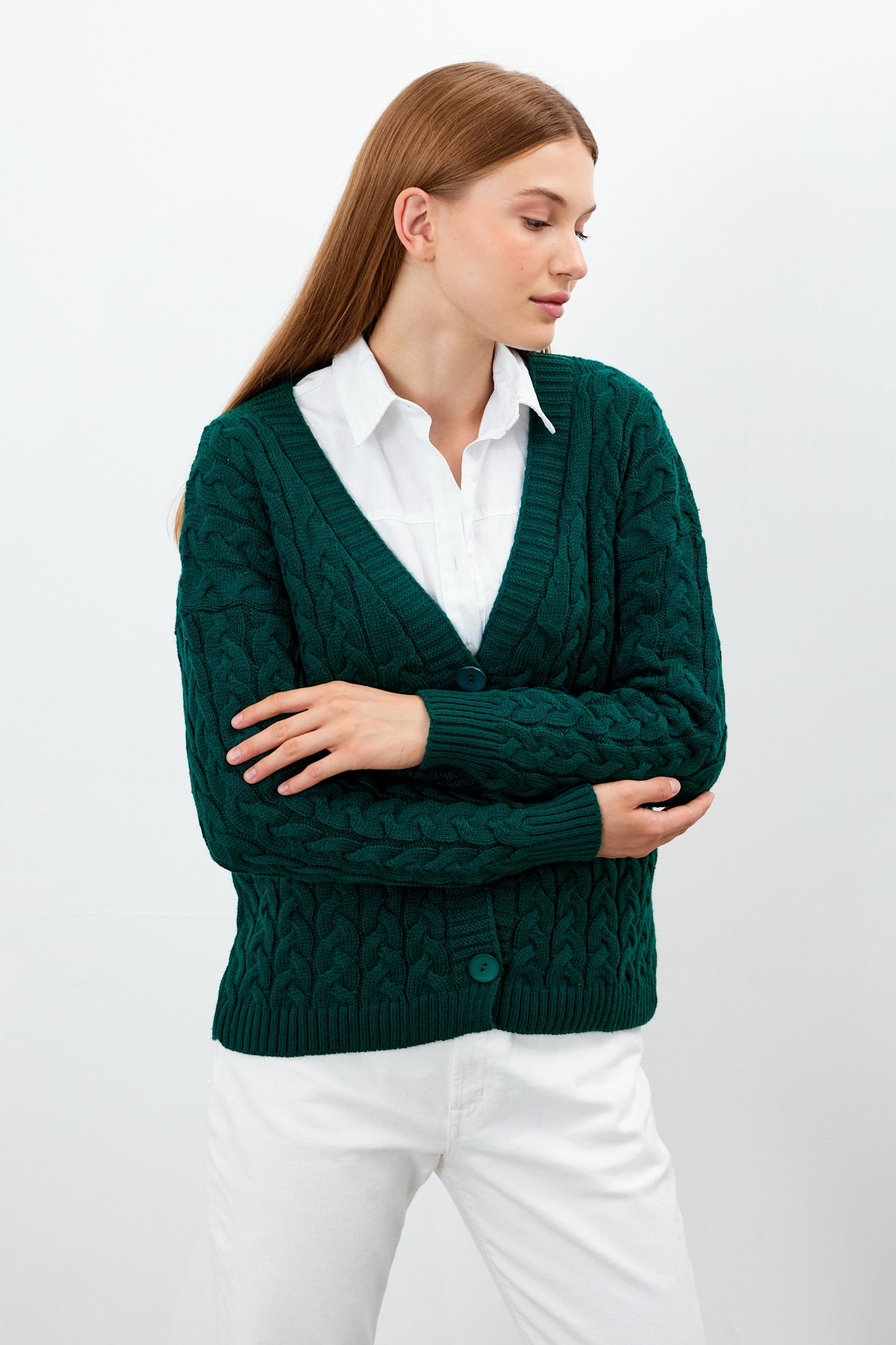 Solid Color Short Knit Cardigan Thick Knitted Details - SKU: 3790