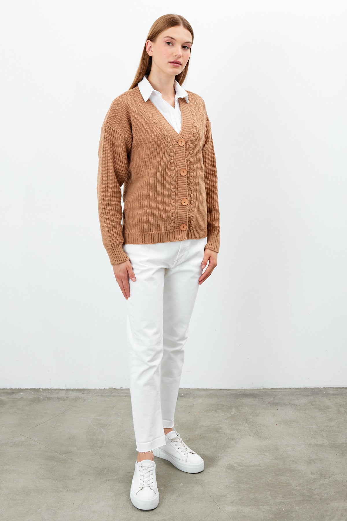 Mid Length Knit Cardigan Solid Color - SKU: 3740
