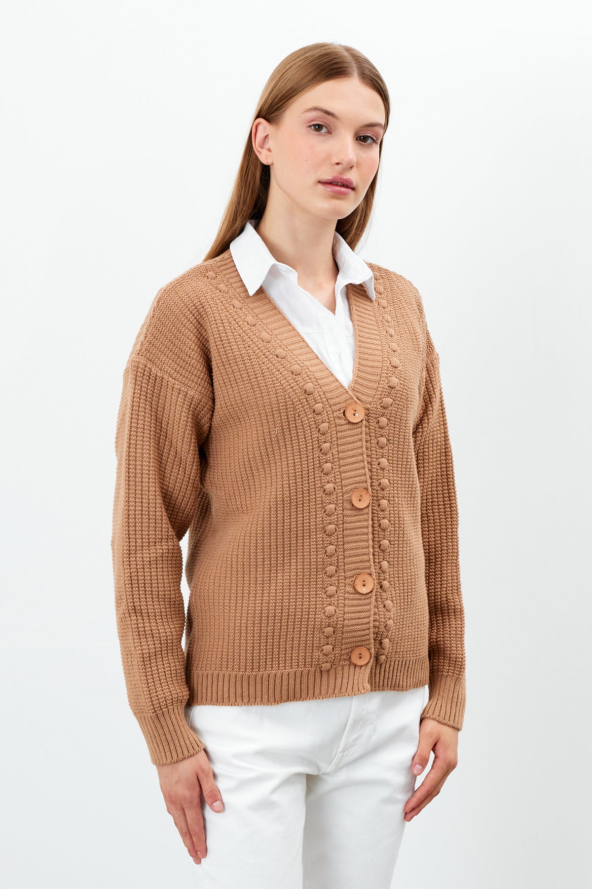 Mid Length Knit Cardigan Solid Color - SKU: 3740