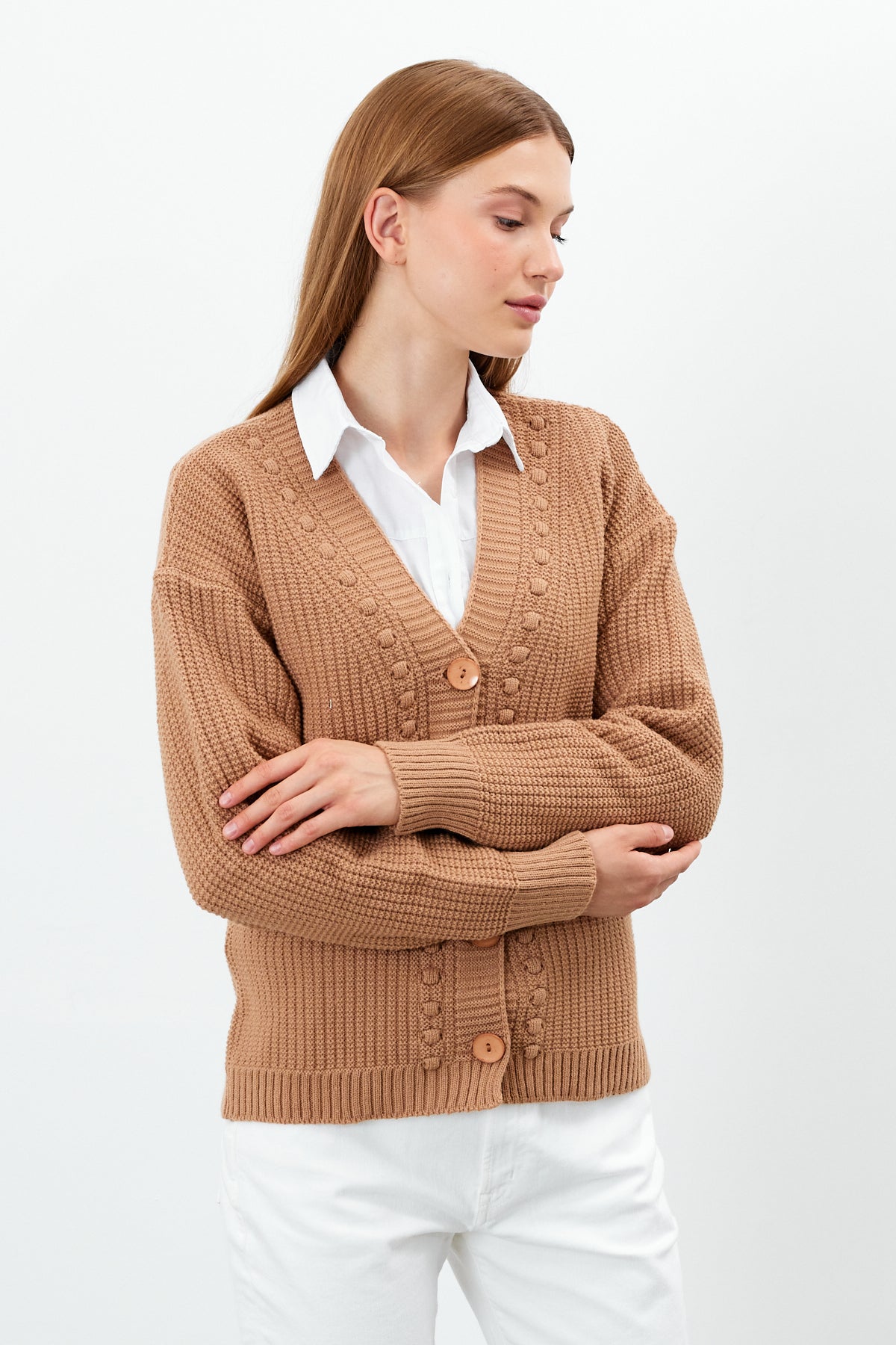 Mid Length Knit Cardigan Solid Color - SKU: 3740