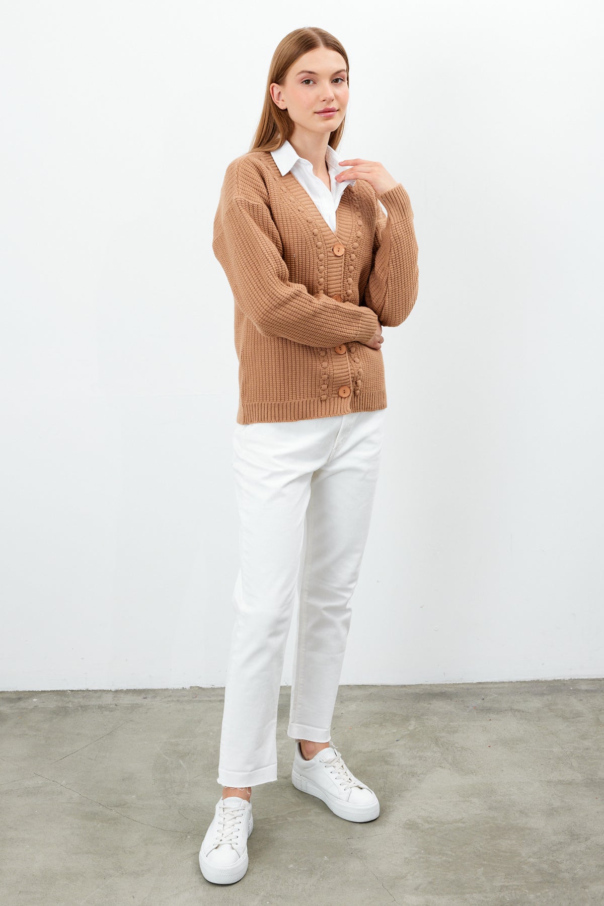 Mid Length Knit Cardigan Solid Color - SKU: 3740