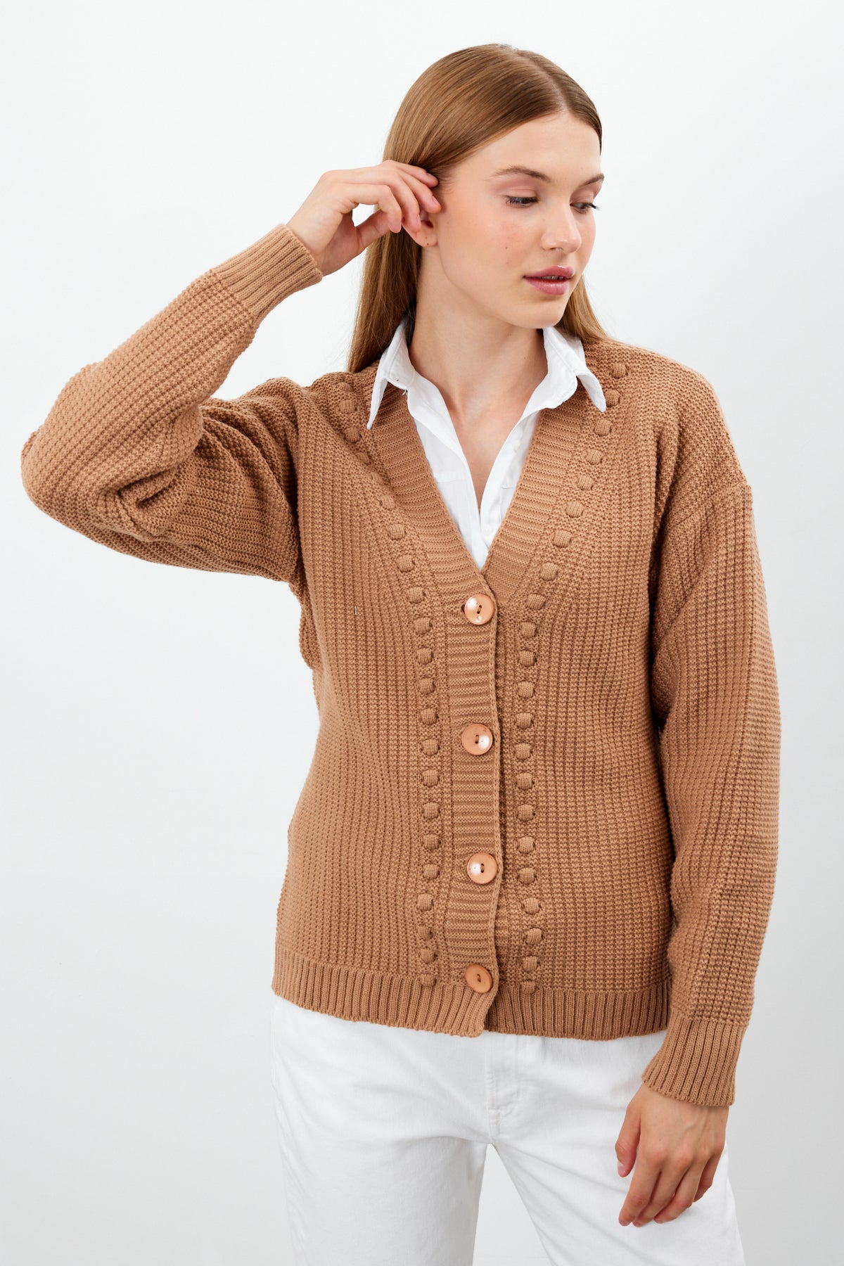 Mid Length Knit Cardigan Solid Color - SKU: 3740