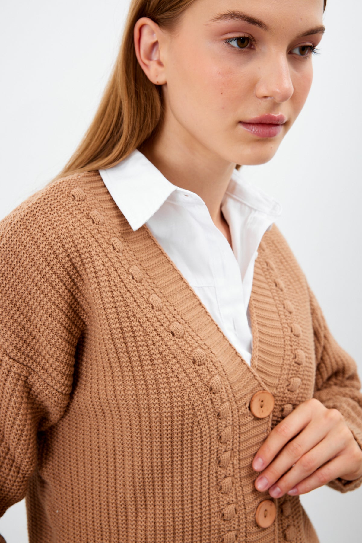 Mid Length Knit Cardigan Solid Color - SKU: 3740