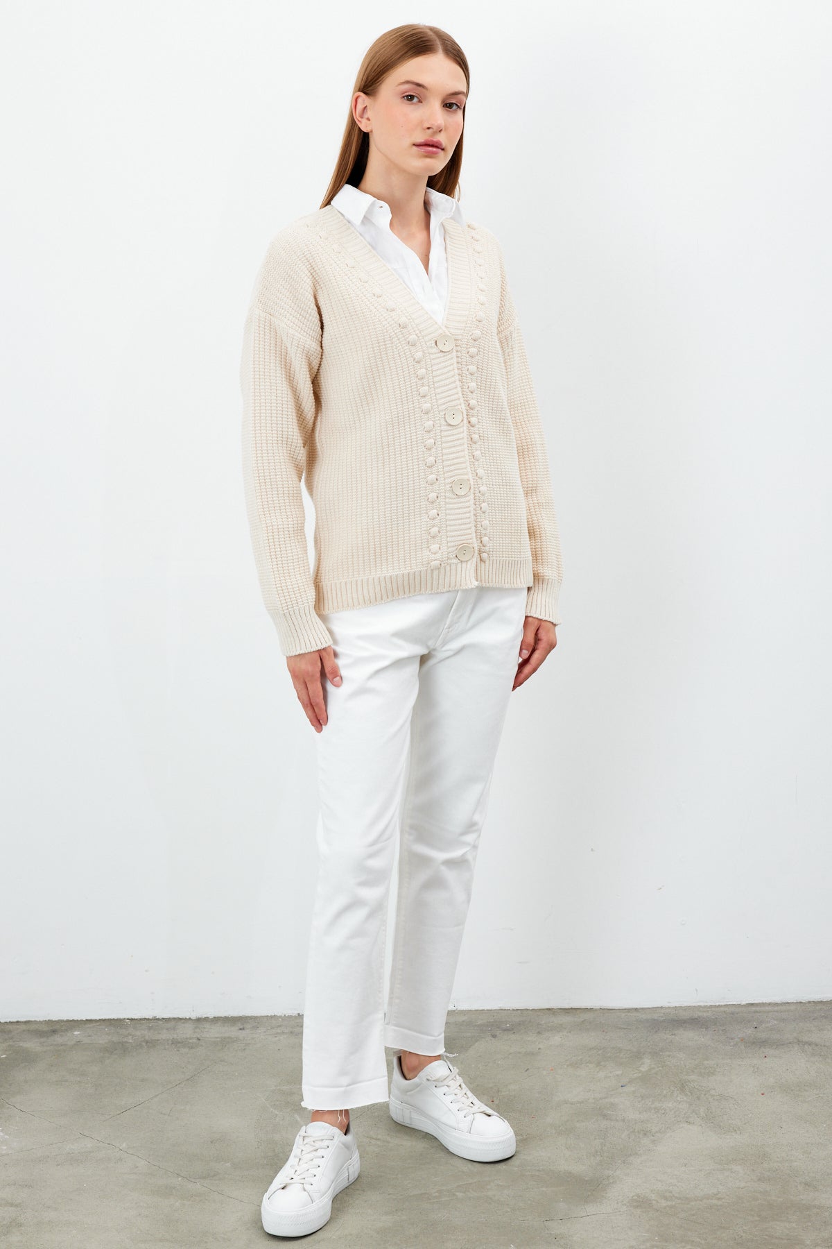 Mid Length Knit Cardigan Solid Color - SKU: 3740