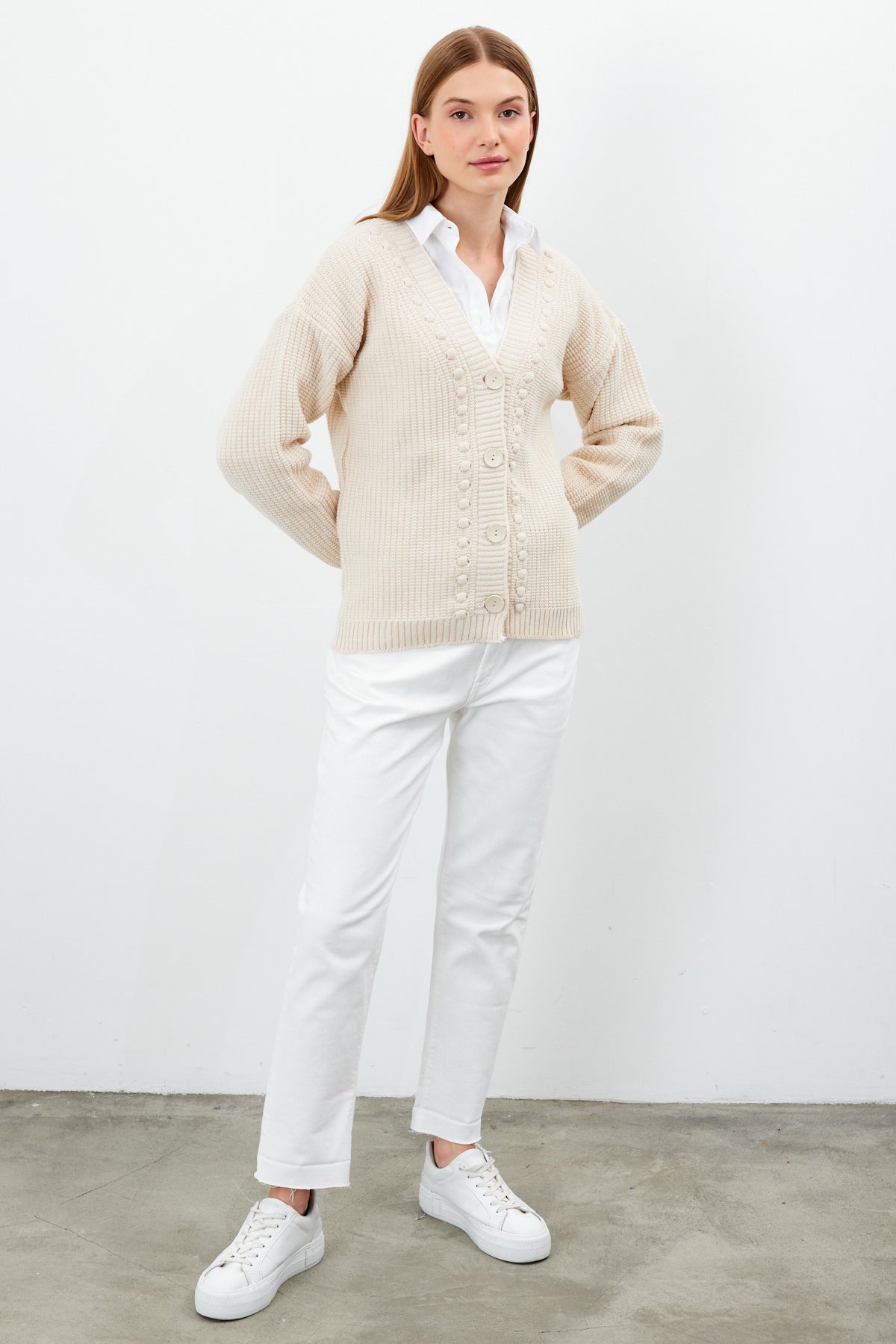 Mid Length Knit Cardigan Solid Color - SKU: 3740