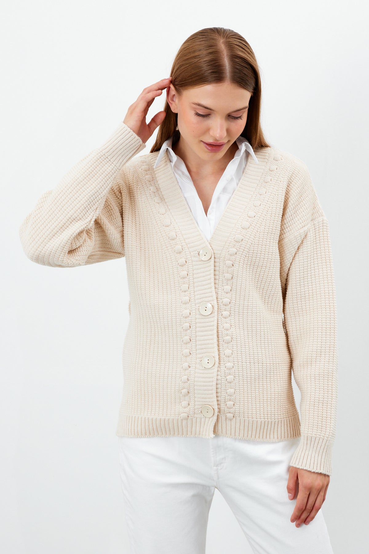 Mid Length Knit Cardigan Solid Color - SKU: 3740