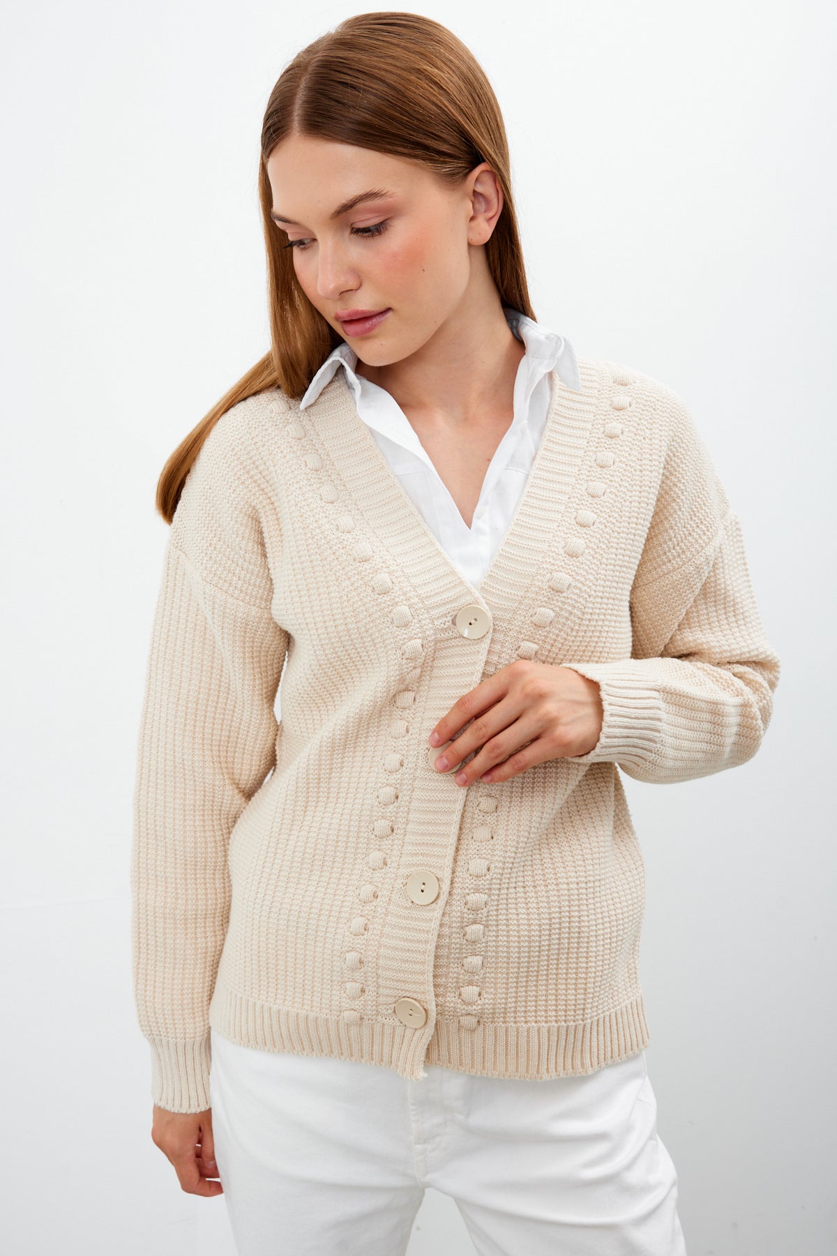 Mid Length Knit Cardigan Solid Color - SKU: 3740