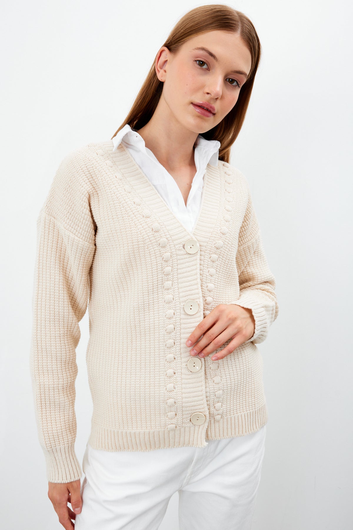 Mid Length Knit Cardigan Solid Color - SKU: 3740
