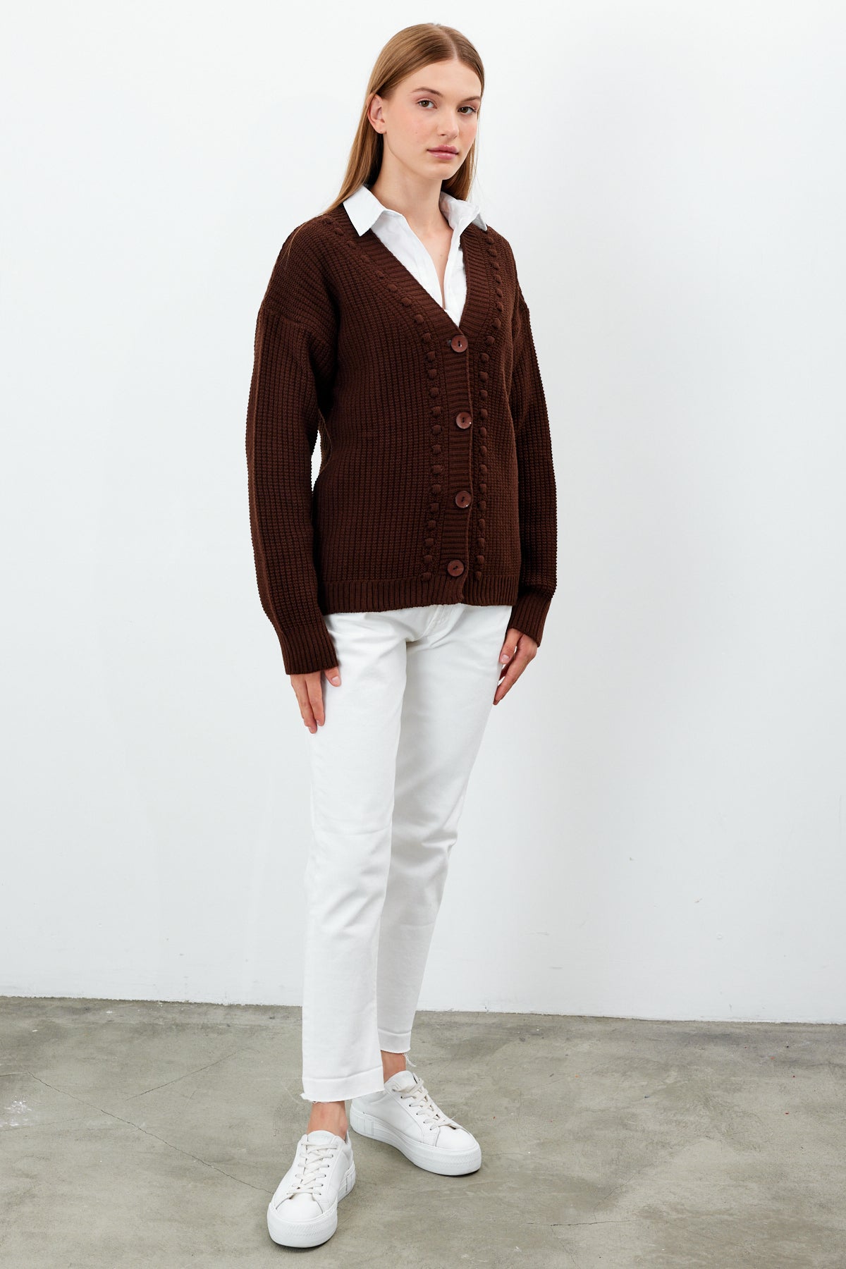 Mid Length Knit Cardigan Solid Color - SKU: 3740