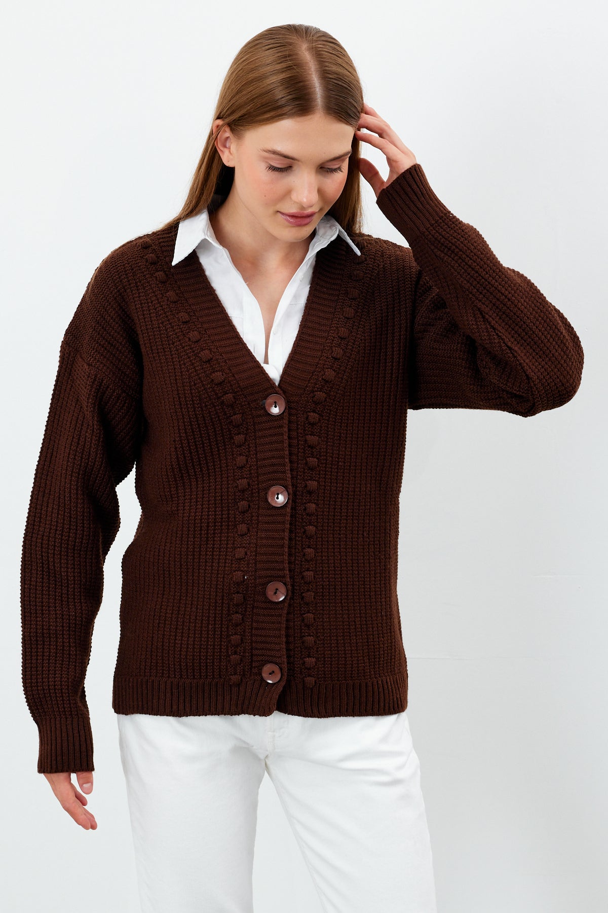 Mid Length Knit Cardigan Solid Color - SKU: 3740