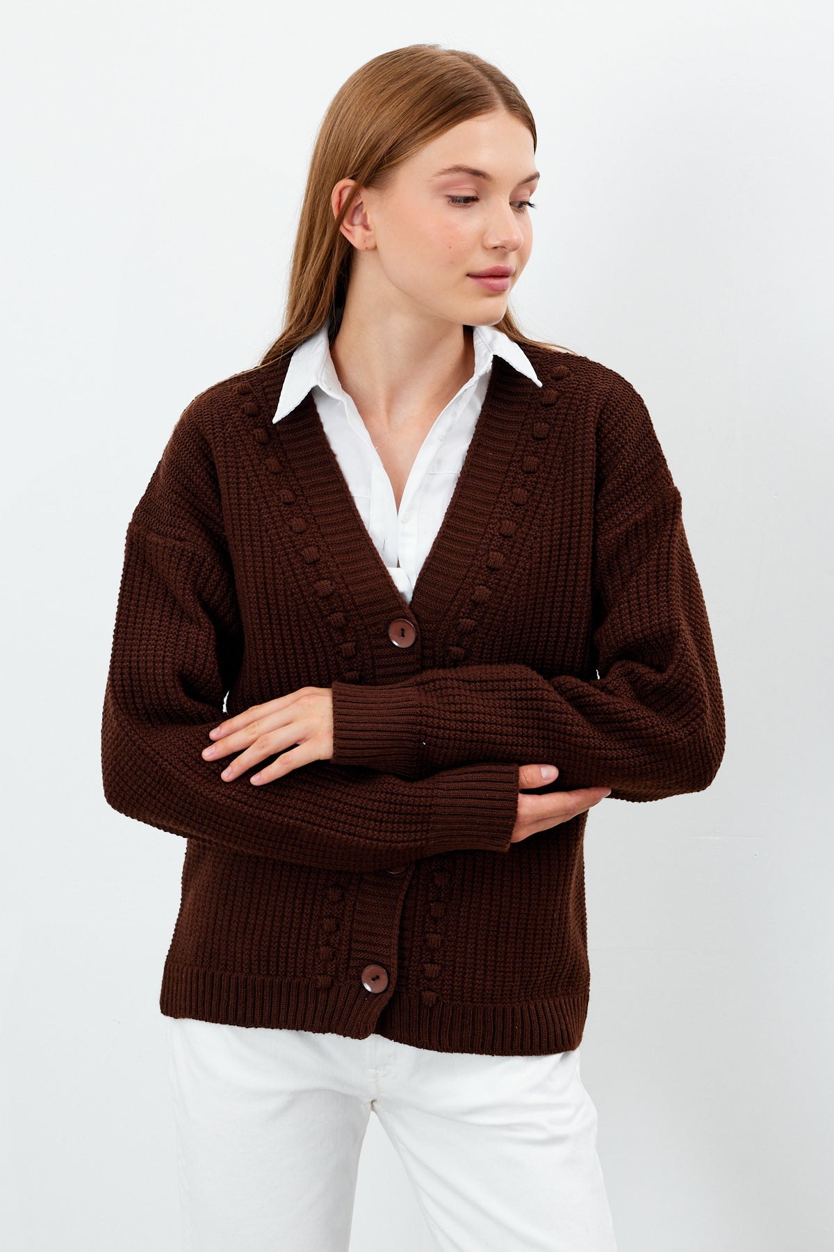 Mid Length Knit Cardigan Solid Color - SKU: 3740