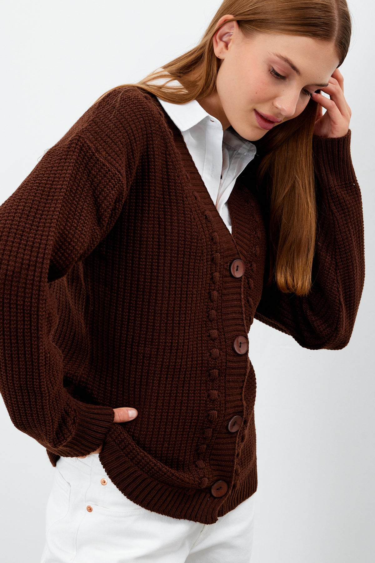 Mid Length Knit Cardigan Solid Color - SKU: 3740