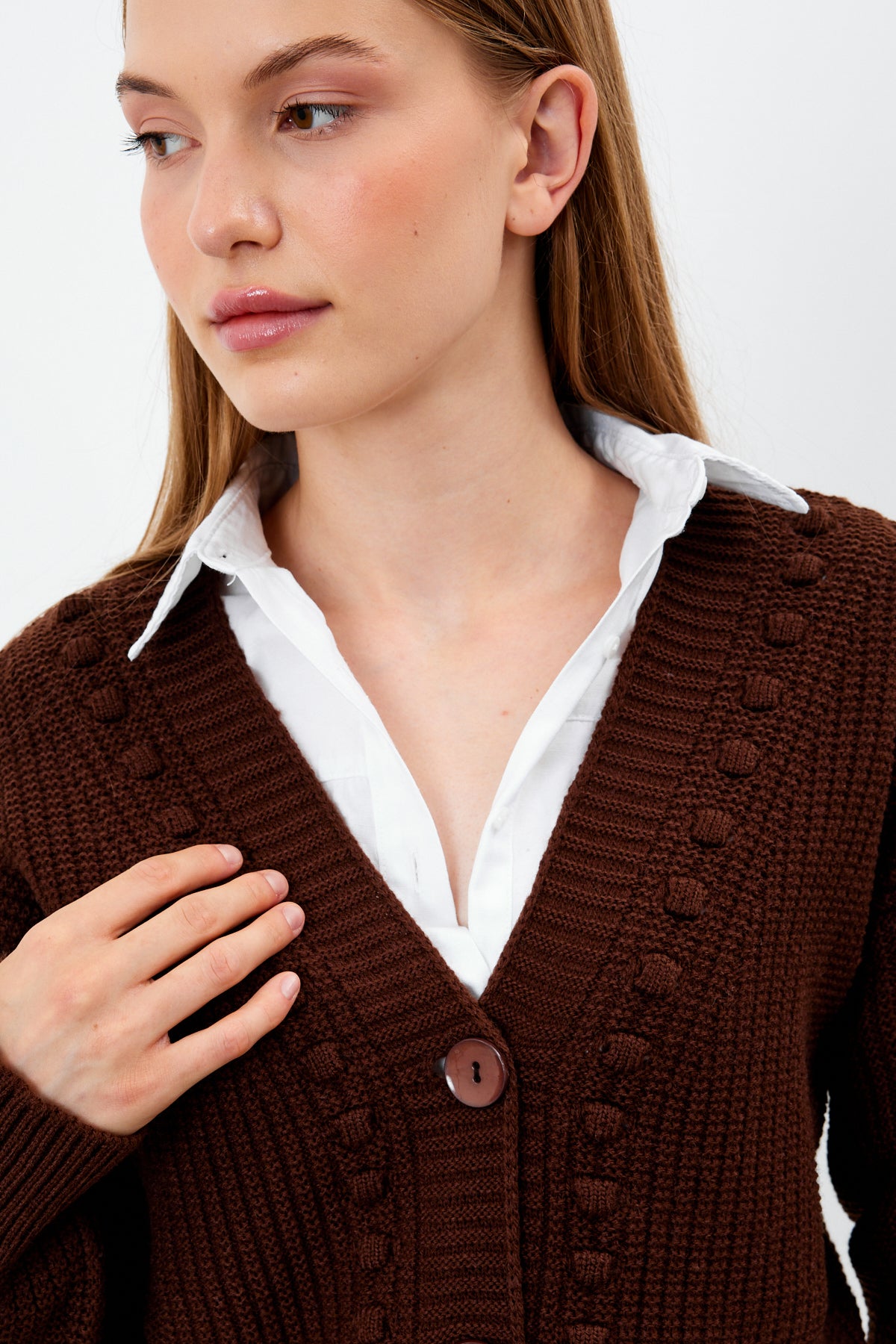 Mid Length Knit Cardigan Solid Color - SKU: 3740