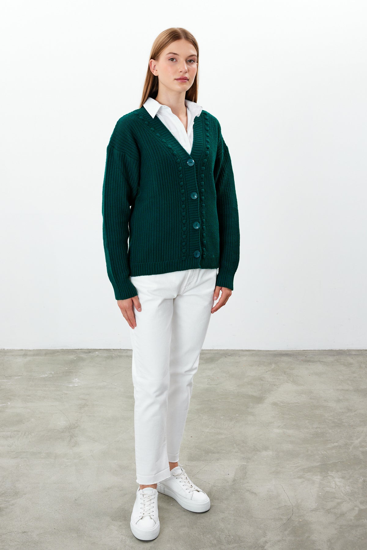 Mid Length Knit Cardigan Solid Color - SKU: 3740