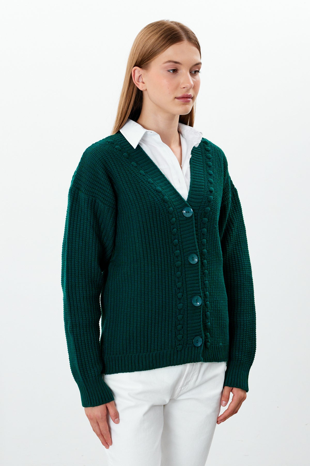 Mid Length Knit Cardigan Solid Color - SKU: 3740