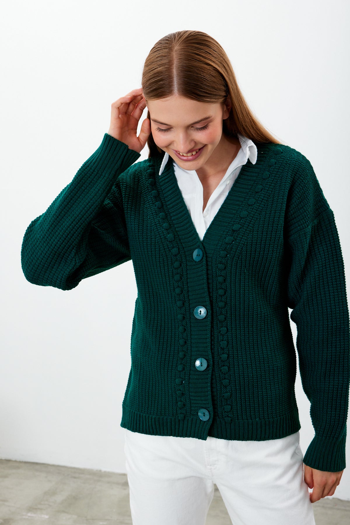 Mid Length Knit Cardigan Solid Color - SKU: 3740