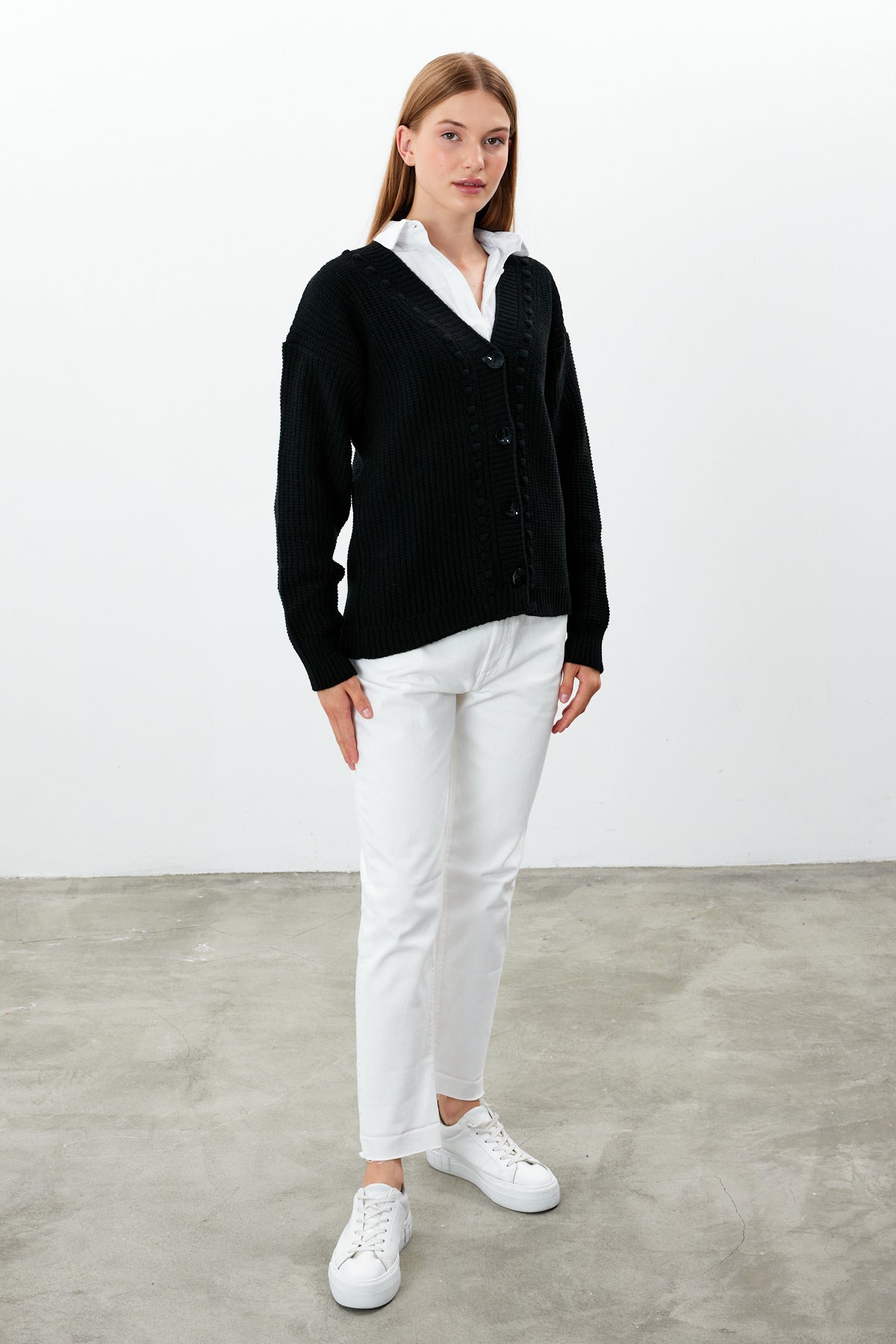 Mid Length Knit Cardigan Solid Color - SKU: 3740