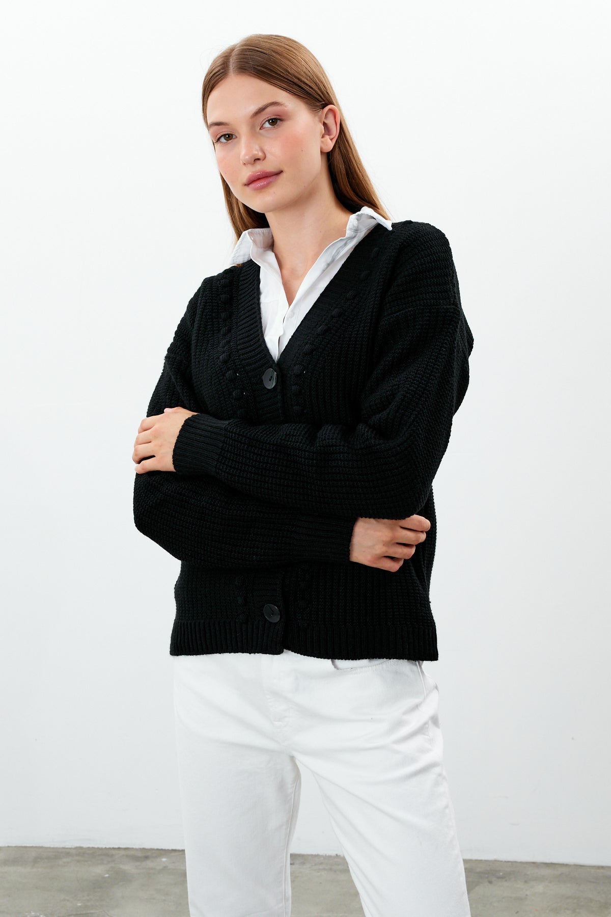 Mid Length Knit Cardigan Solid Color - SKU: 3740