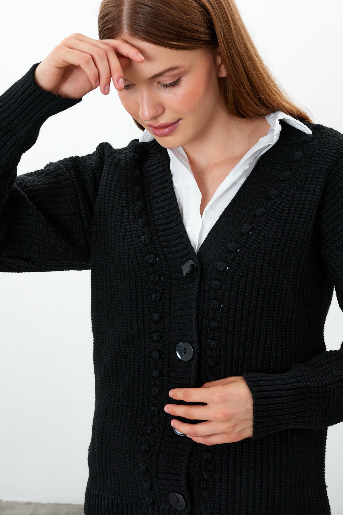 Mid Length Knit Cardigan Solid Color - SKU: 3740