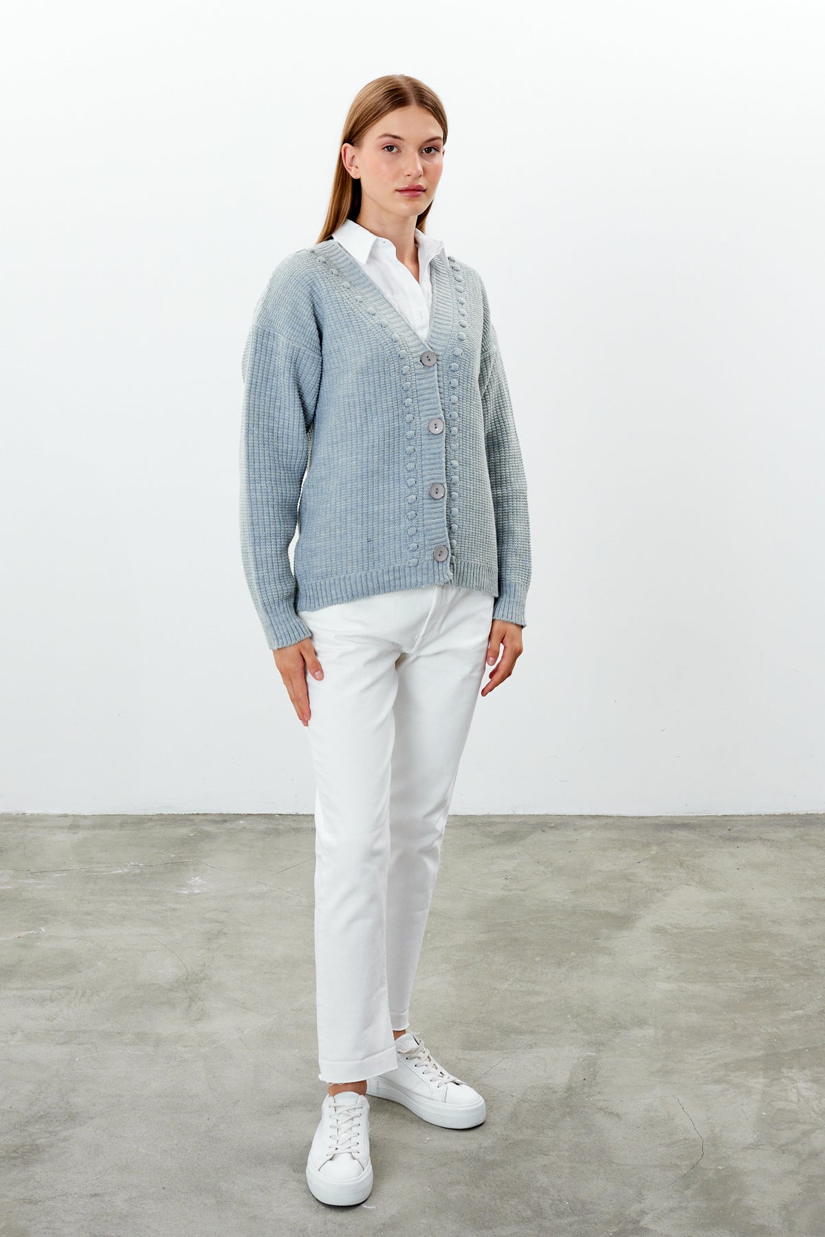 Mid Length Knit Cardigan Solid Color - SKU: 3740