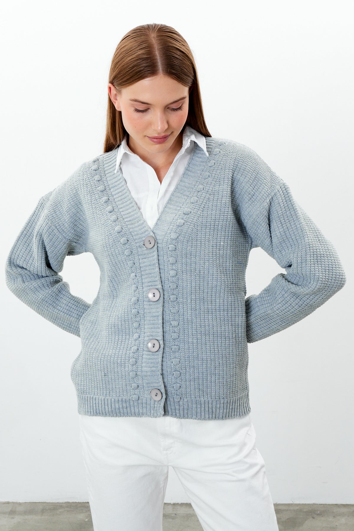 Mid Length Knit Cardigan Solid Color - SKU: 3740