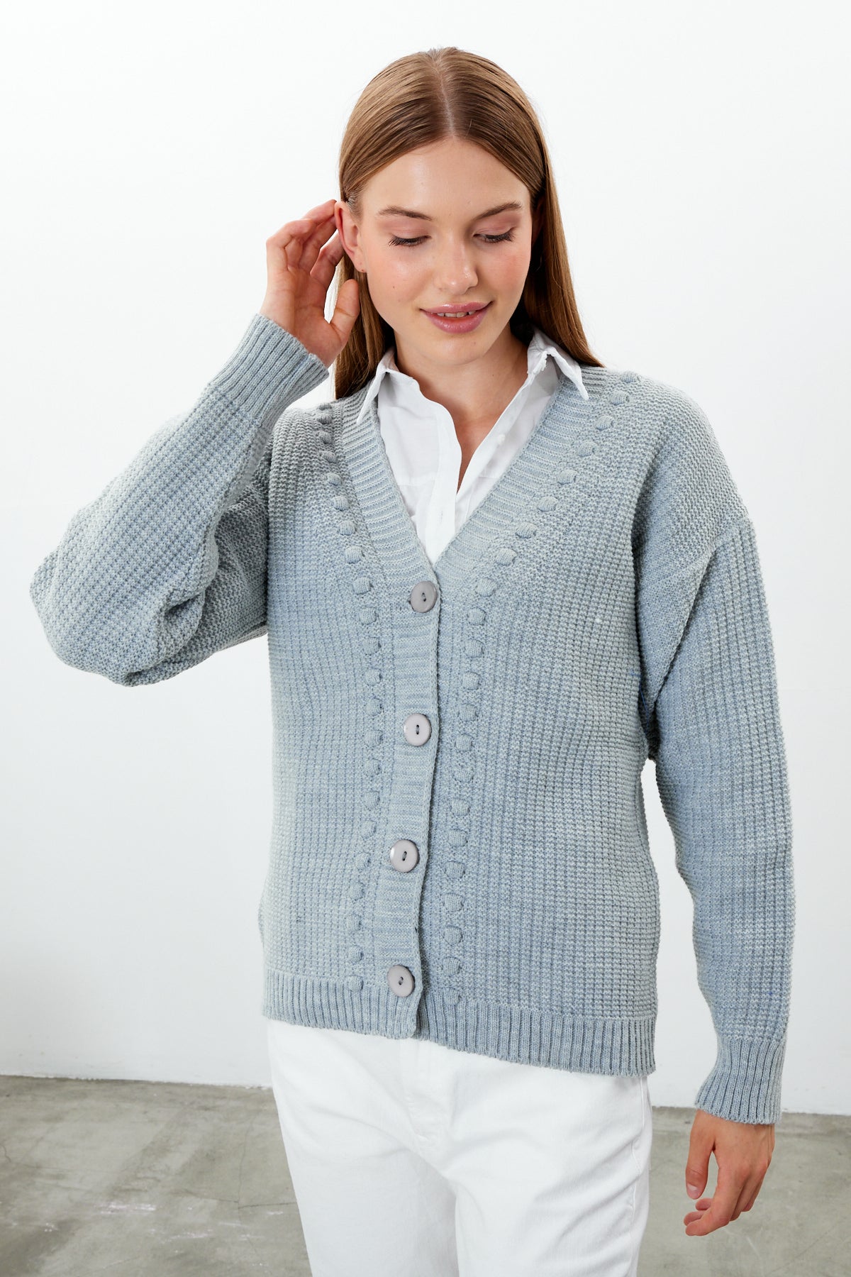 Mid Length Knit Cardigan Solid Color - SKU: 3740