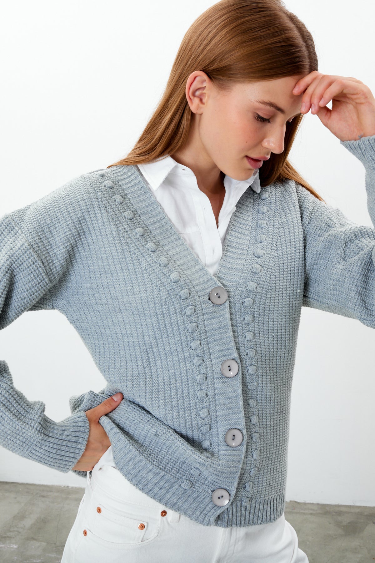 Mid Length Knit Cardigan Solid Color - SKU: 3740