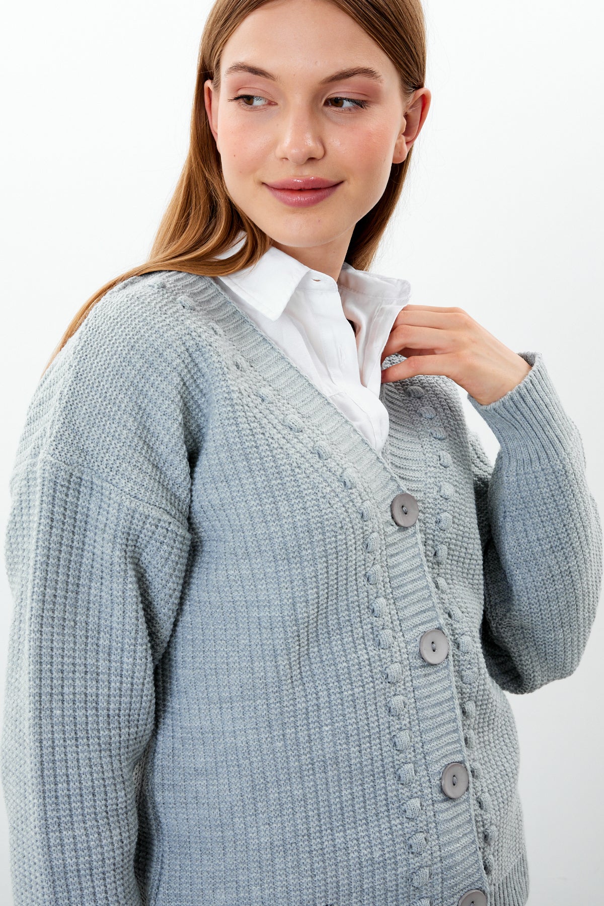 Mid Length Knit Cardigan Solid Color - SKU: 3740