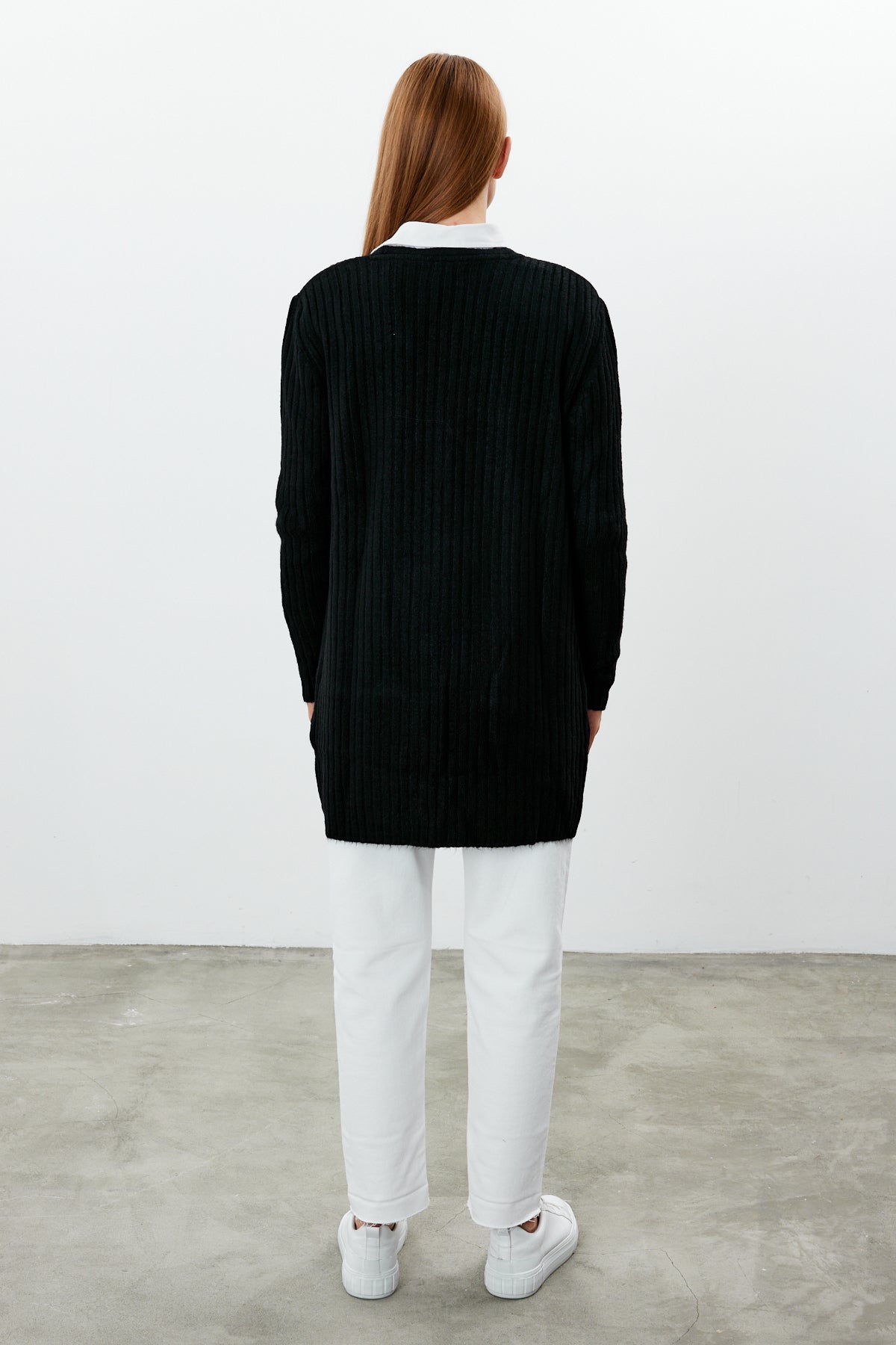 Long Ribbed Knit Cardigan Solid Color  - SKU: 9578