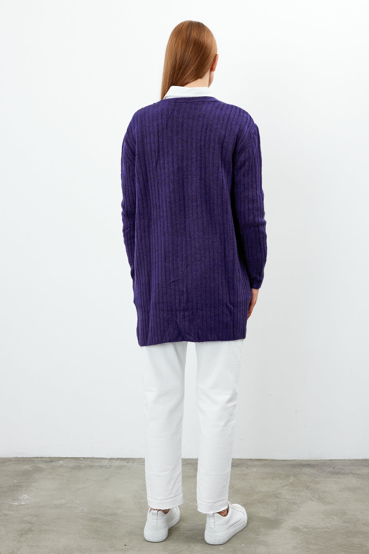 Long Ribbed Knit Cardigan Solid Color  - SKU: 9578