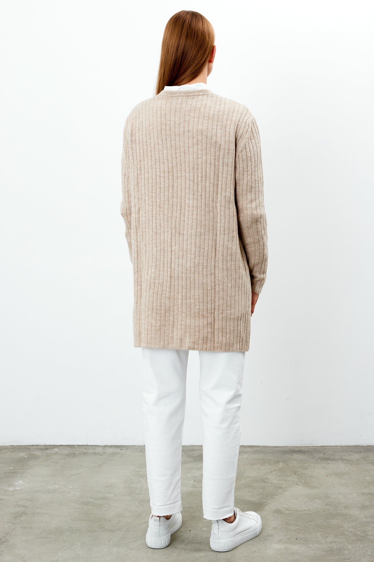 Long Ribbed Knit Cardigan Solid Color  - SKU: 9578