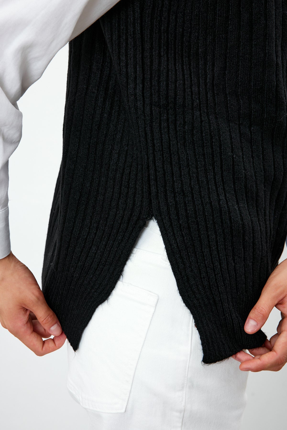 Knit Sweater Vest Ribbed Solid Color V Neck - SKU: 1201