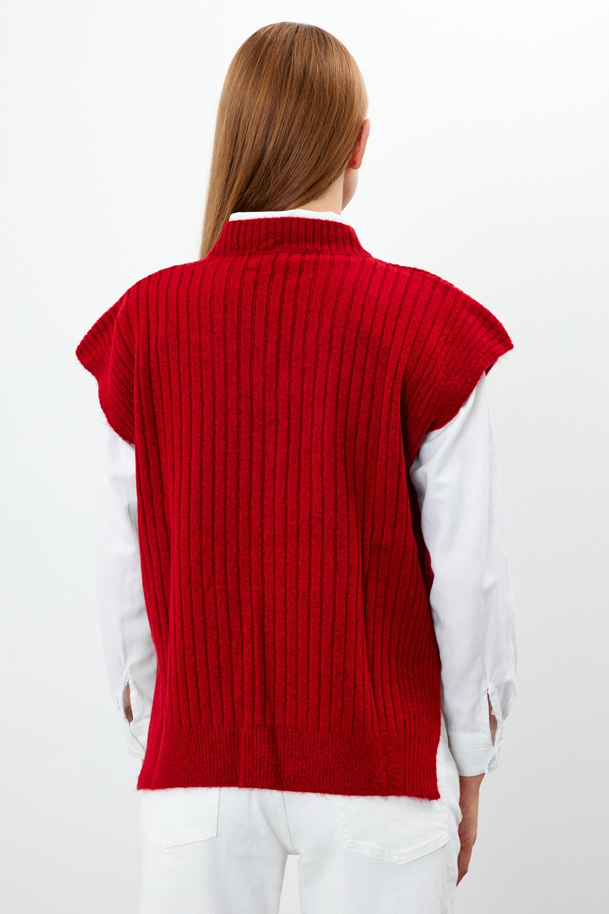 Knit Sweater Vest Ribbed Solid Color V Neck - SKU: 1201