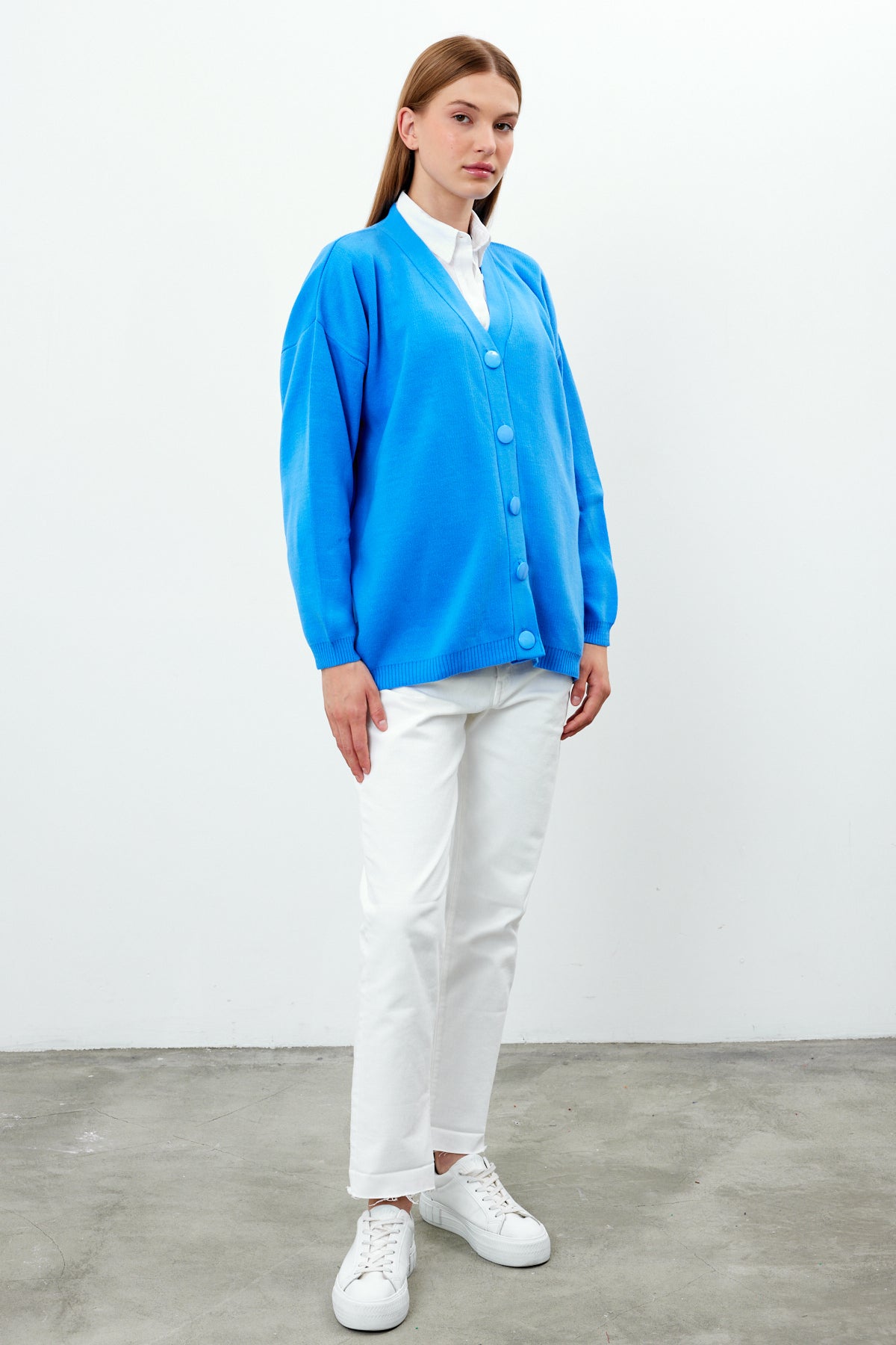 Solid Color Knit Cardigan Mid Length - SKU: 1254