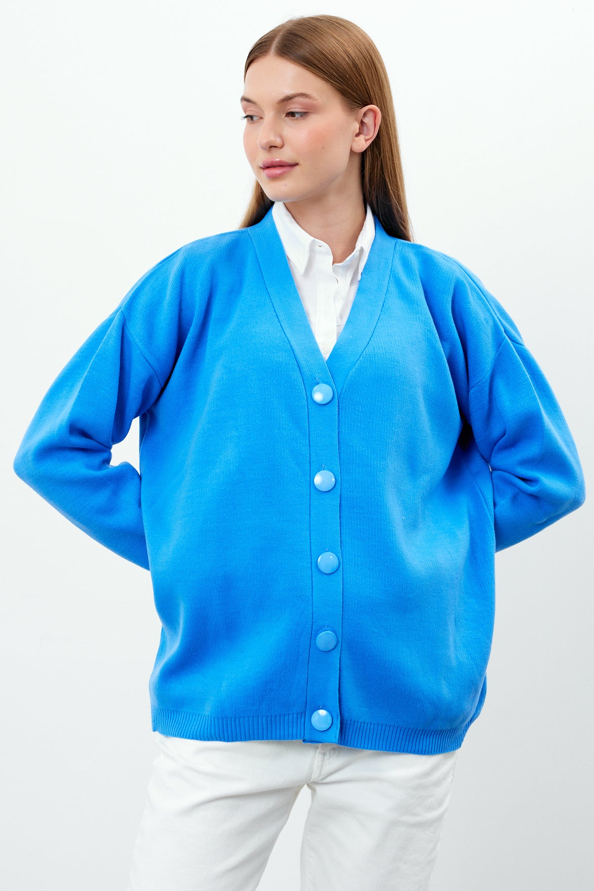 Solid Color Knit Cardigan Mid Length - SKU: 1254