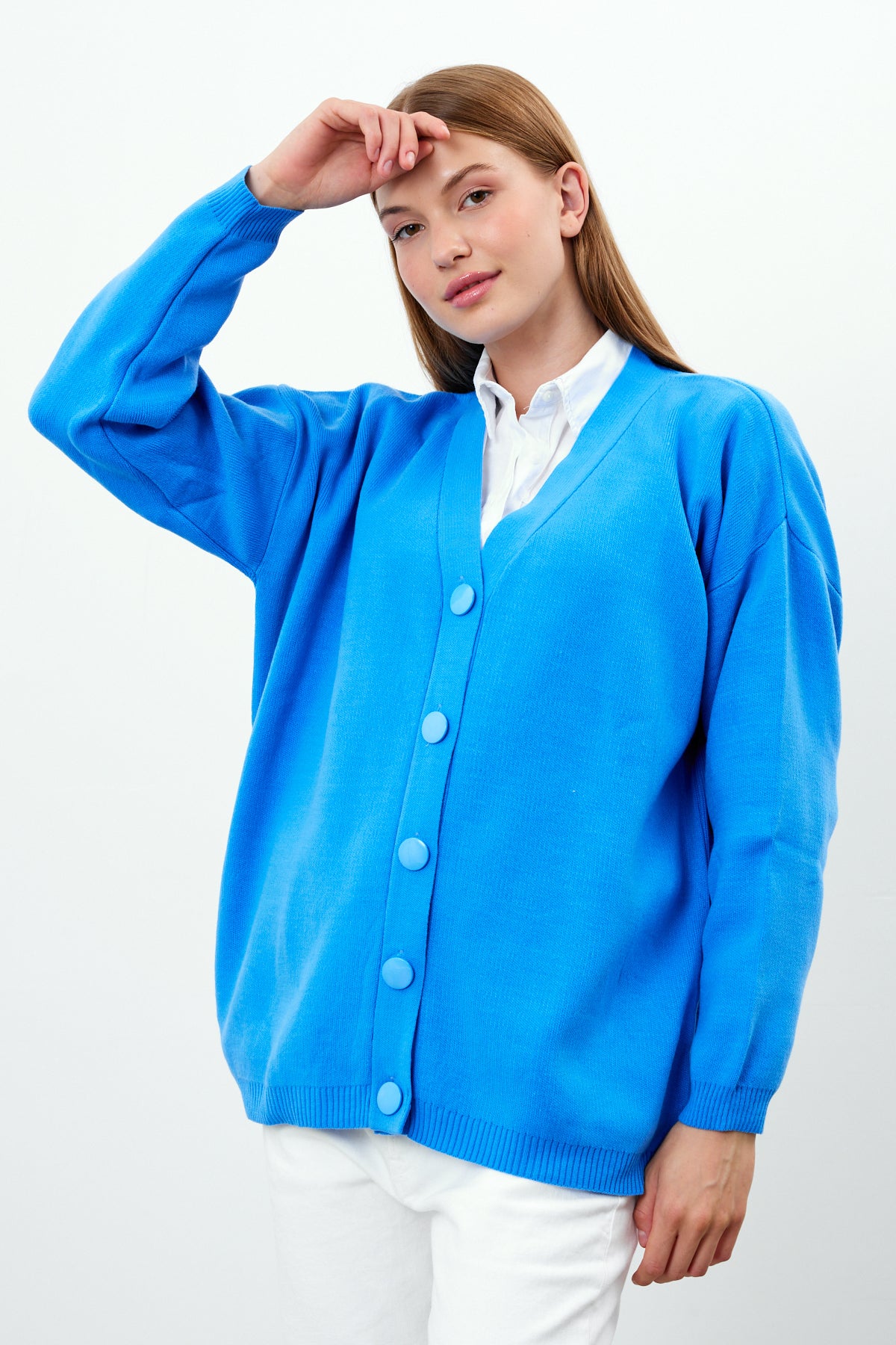 Solid Color Knit Cardigan Mid Length - SKU: 1254