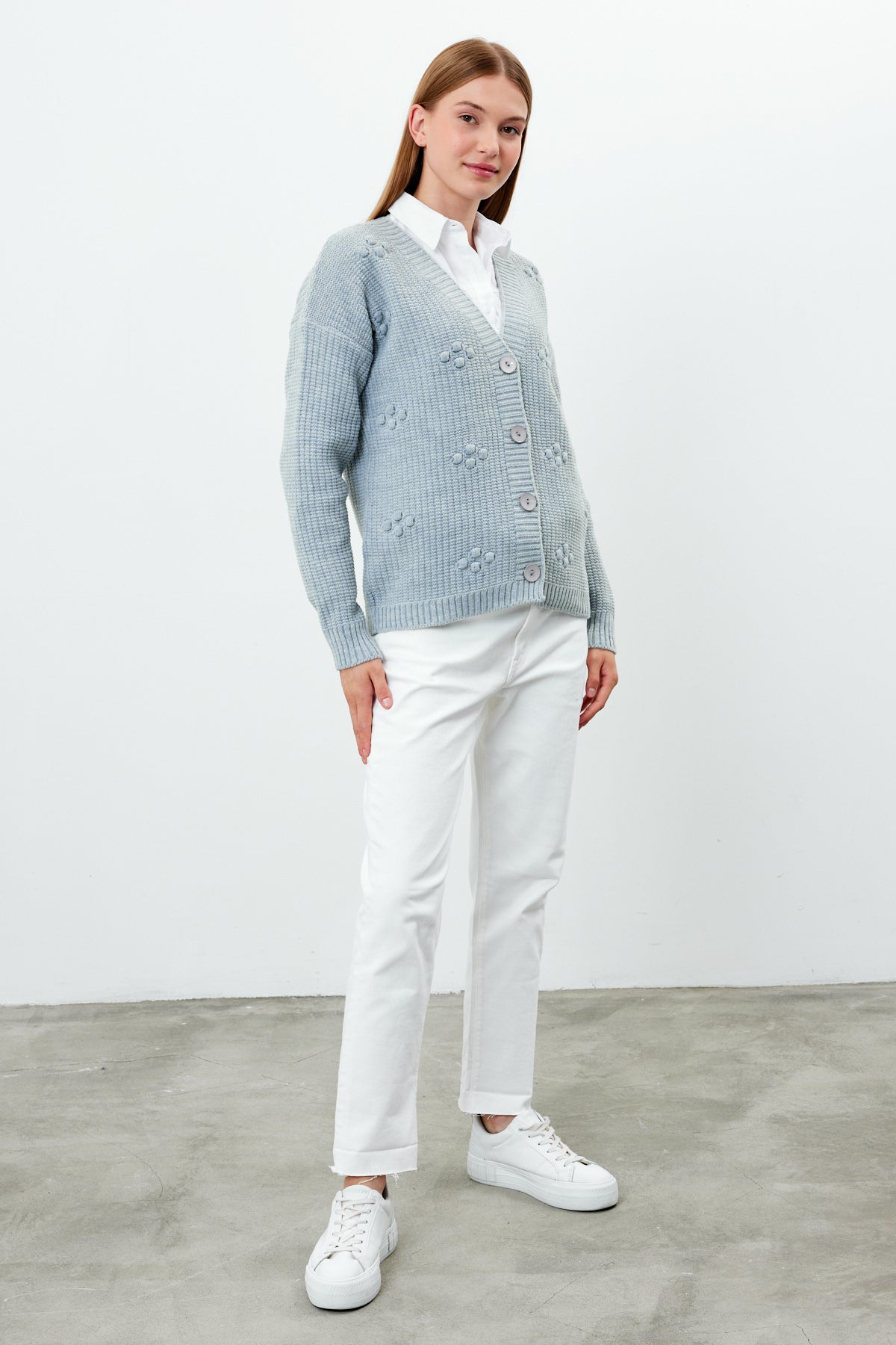 Short Knit Cardigan Solid Color Knit Detailed - SKU: 4002