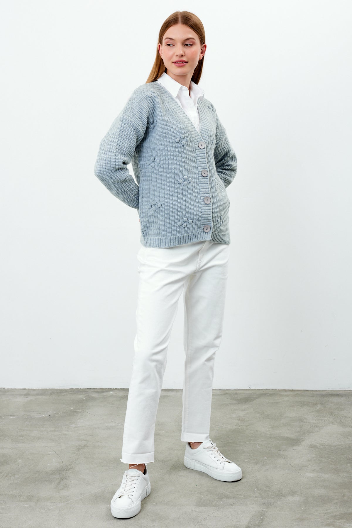 Short Knit Cardigan Solid Color Knit Detailed - SKU: 4002