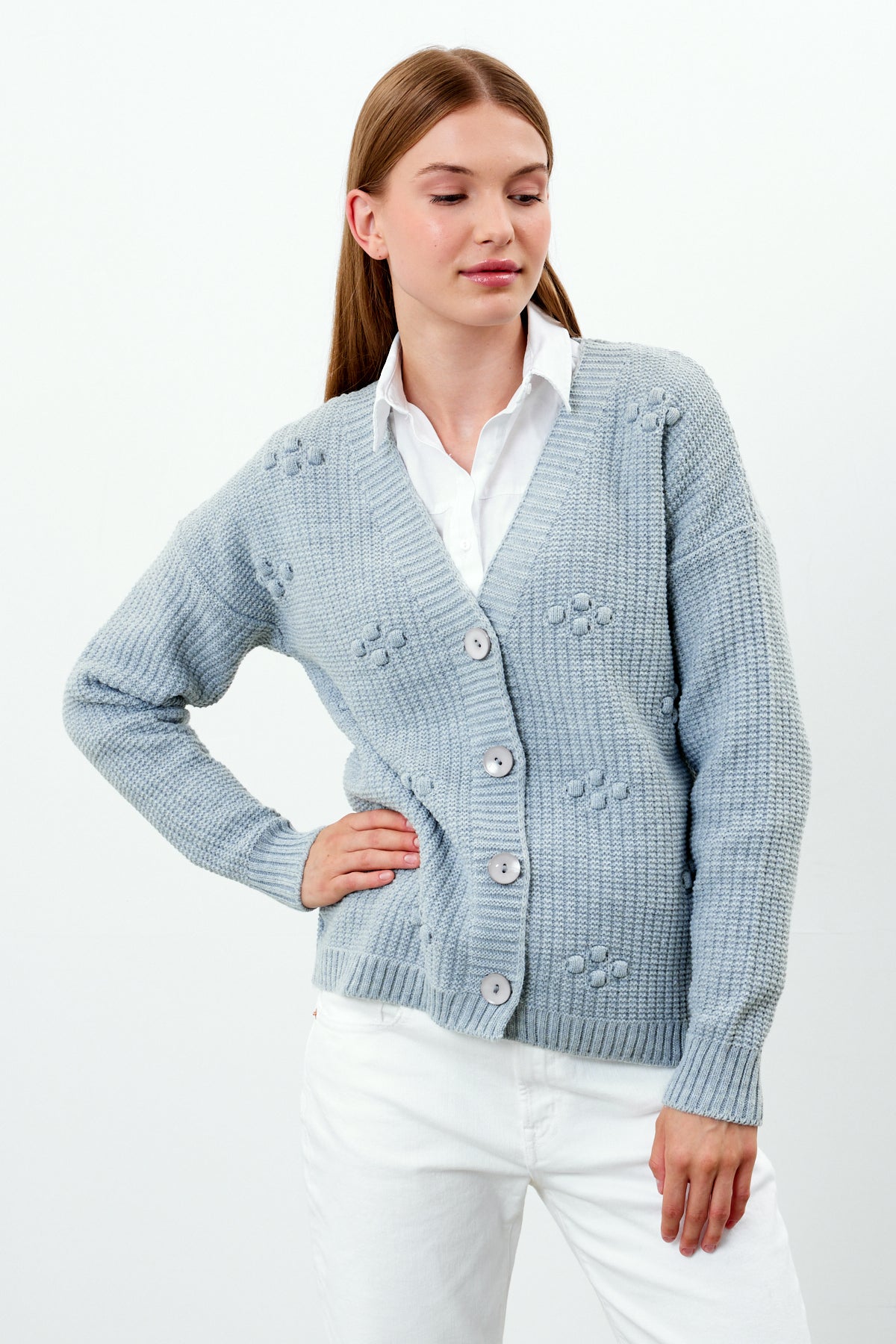 Short Knit Cardigan Solid Color Knit Detailed - SKU: 4002