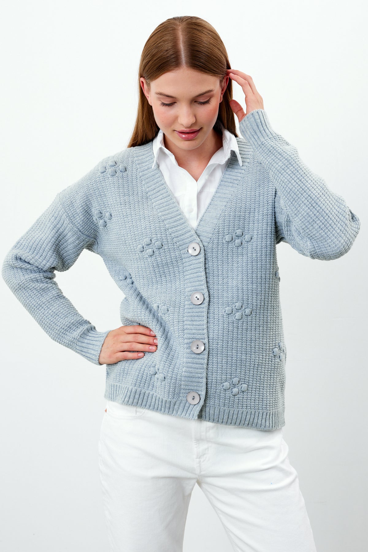 Short Knit Cardigan Solid Color Knit Detailed - SKU: 4002