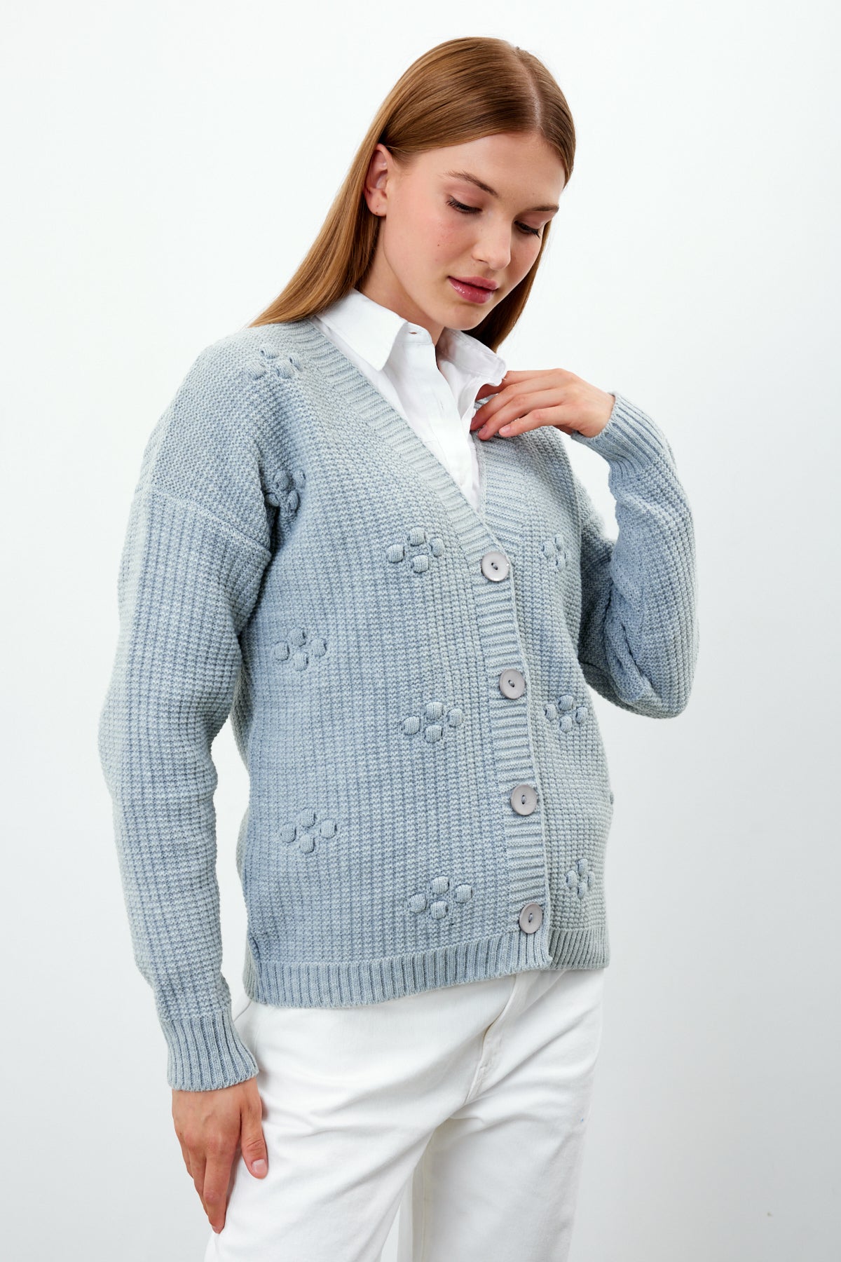 Short Knit Cardigan Solid Color Knit Detailed - SKU: 4002