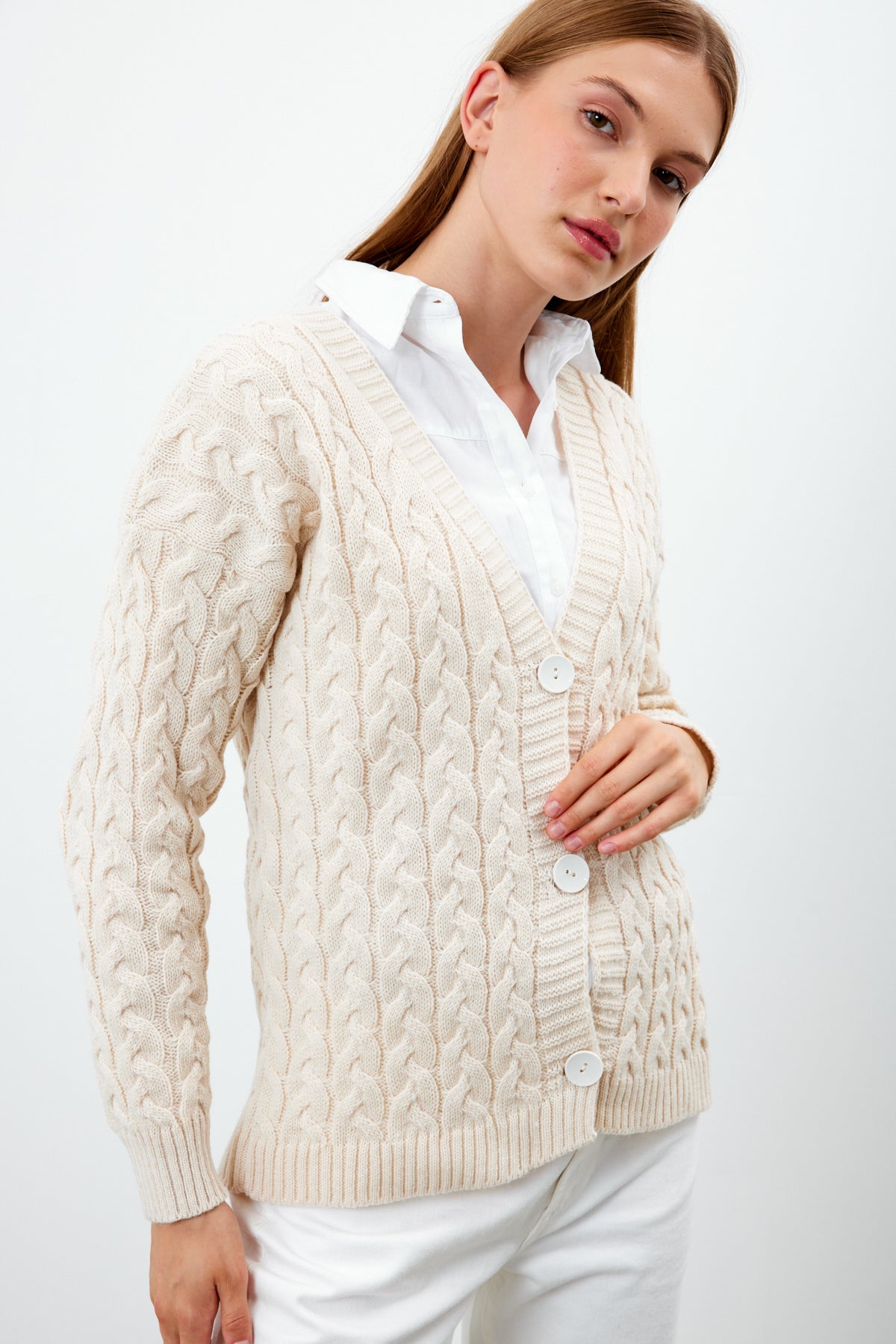 Solid Color Short Knit Cardigan Thick Knitted Details - SKU: 3790