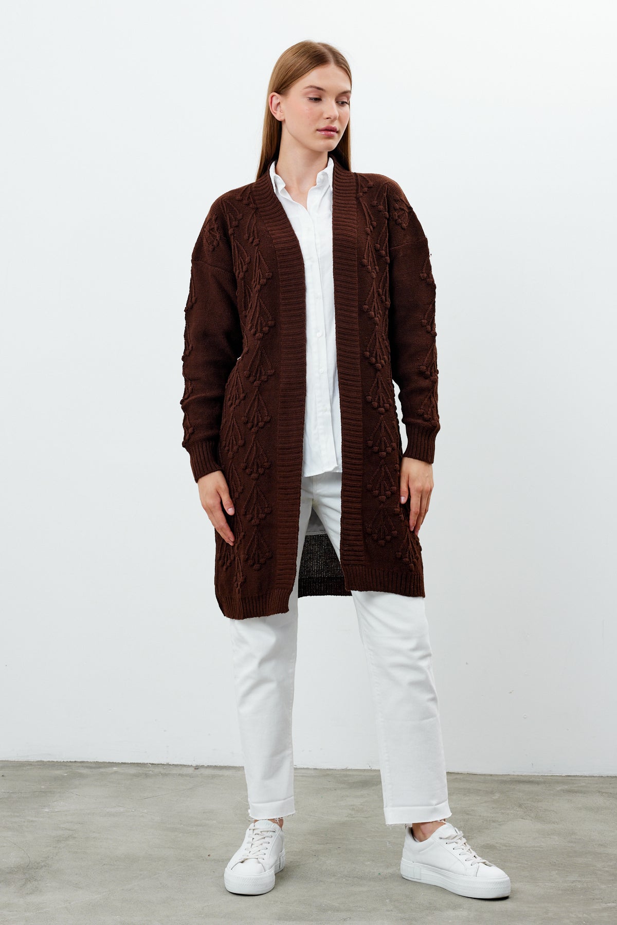 Mid Length Knit Cardigan Detailed- SKU: 3720