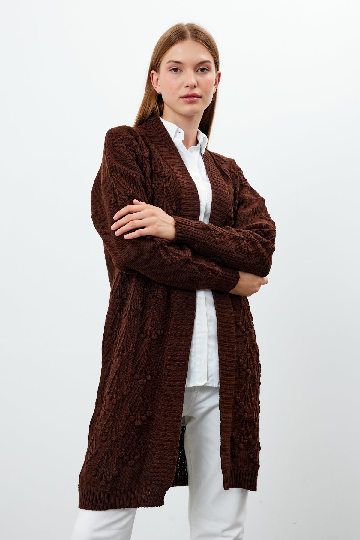 Mid Length Knit Cardigan Detailed- SKU: 3720