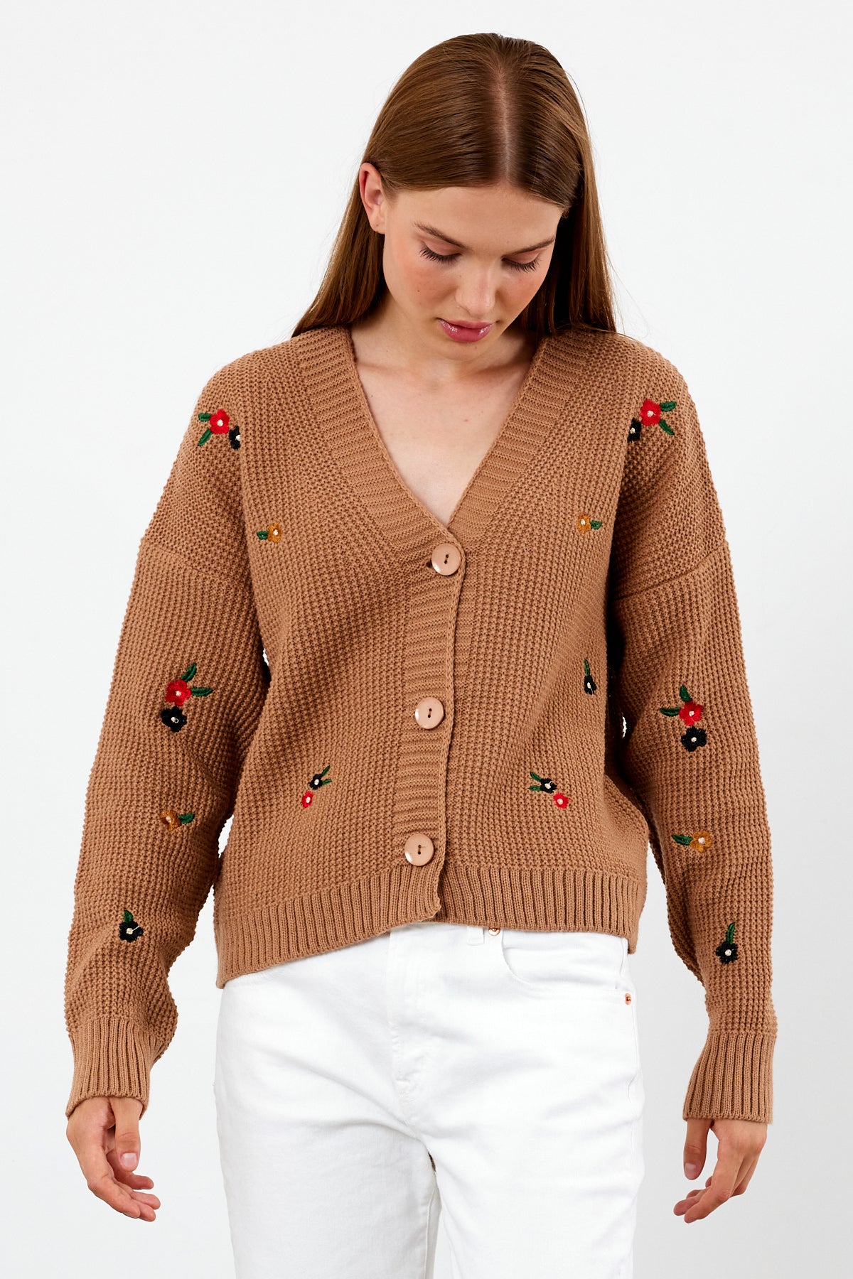 Short Knit Cardigan Flower Embroidery Detailed - SKU: 3840