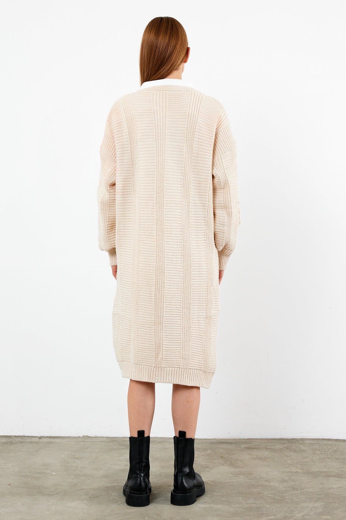 Long Length Knit Cardigan Knit Detailed Duster Solid Color - SKU: 3670