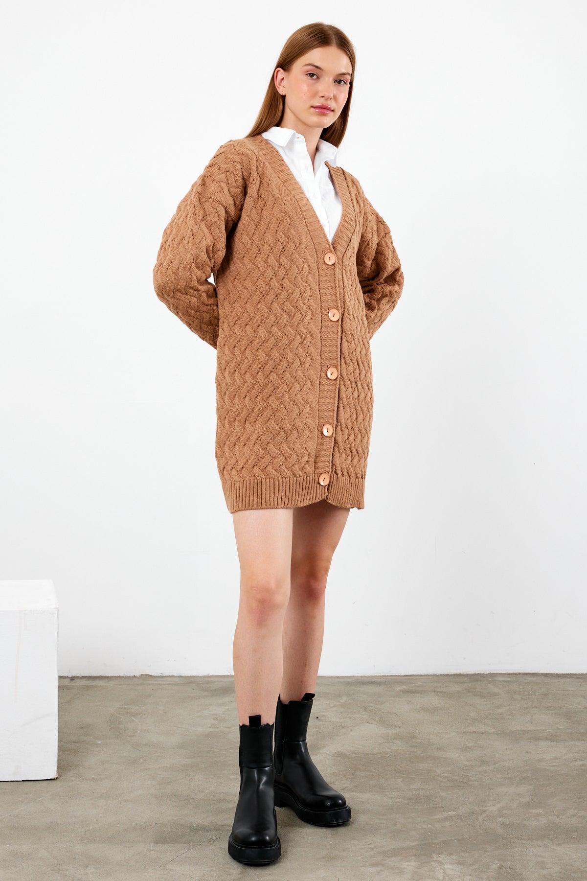 Mid Length Knit Cardigan Detailed- SKU: 3690